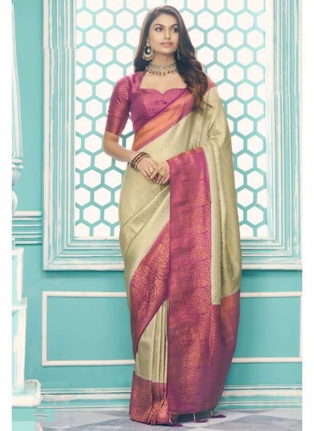 Off White And Purple Colour Anmol Pattu Rajyog New Designer Latest Ethnic Wear Saree Collection 14009